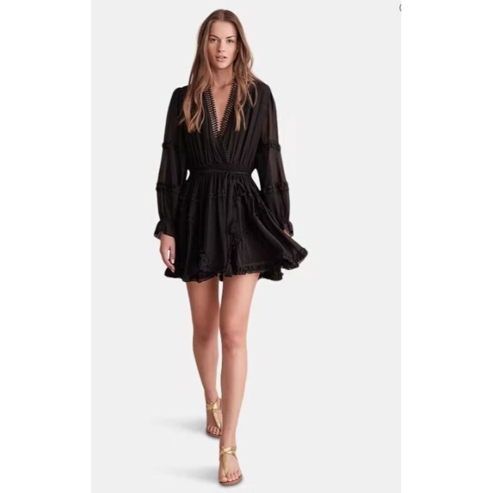 Haute Hippie Lynne Mini Dress NWOT Black Ruffle Lace Retail $499 Womens Size 10